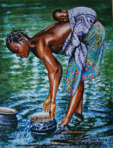 Femme d'afrique à la rivière