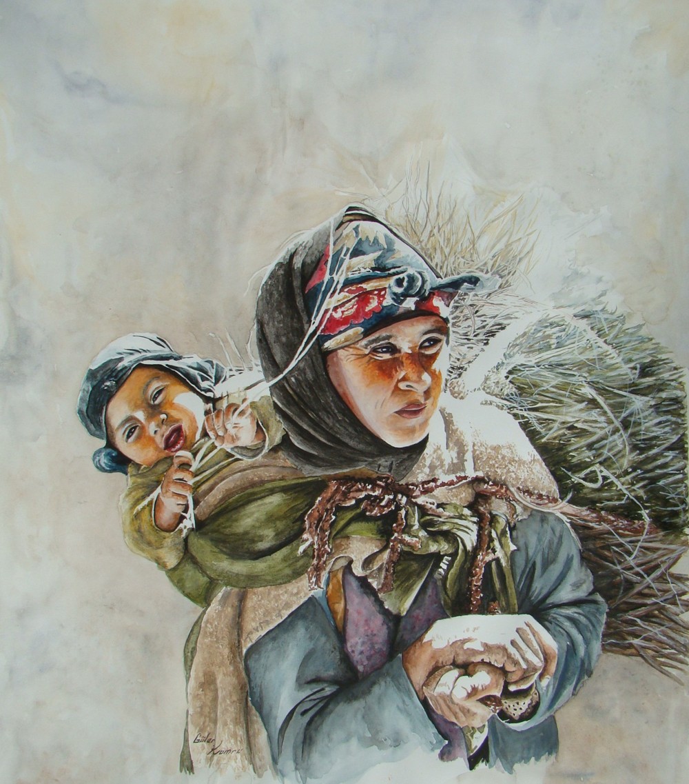 Portrait de femme portant un enfant