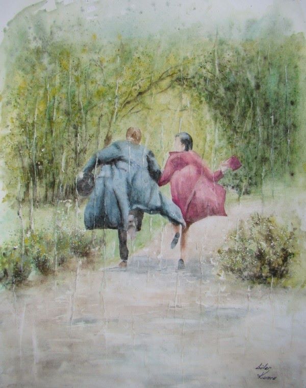 Couple d'amoureux pris par l'orage